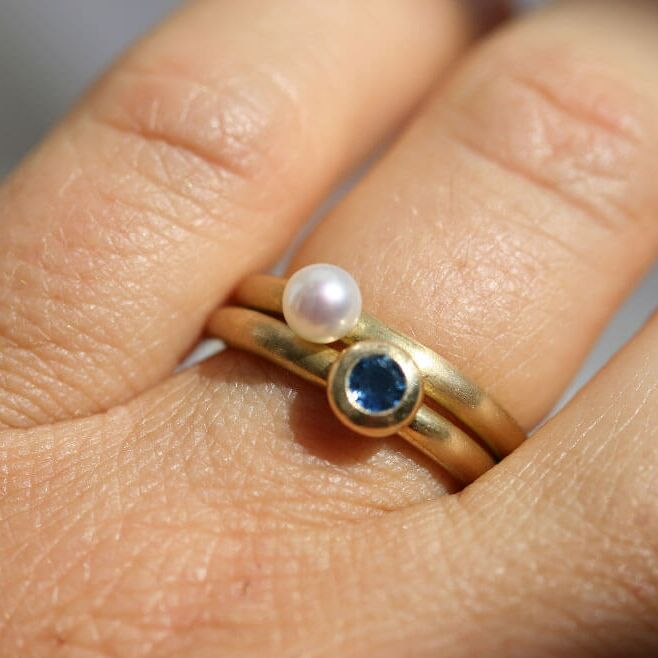 Ringe Gold mit Perle und Safir